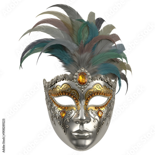 Wallpaper Mural Elegant Venetian carnival mask with ornate golden detailing and multicolored feathers, perfect for masquerade balls and costume parties Torontodigital.ca