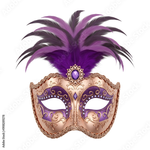 Wallpaper Mural Elegant Venetian carnival mask with purple feathers and gold filigree detailing, perfect for masquerade balls and costume parties Torontodigital.ca