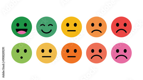 A row of colorful oval faces displaying varying emotional expressions