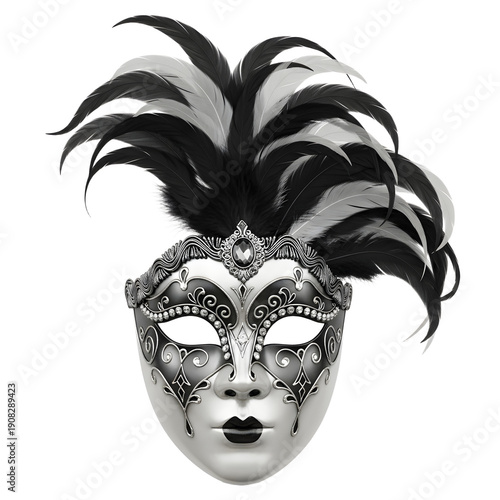 Wallpaper Mural Elegant Venetian masquerade mask with black and white feathers and intricate silver detailing, perfect for costume parties and carnival events Torontodigital.ca
