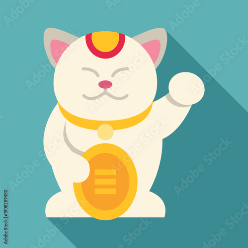 White maneki neko lucky japanese cat waving paw for fortune and good luck