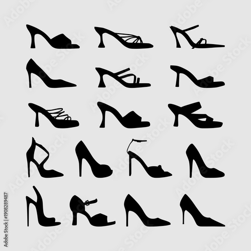 silhouettes collection of various women high heel shoes pumps and stiletto