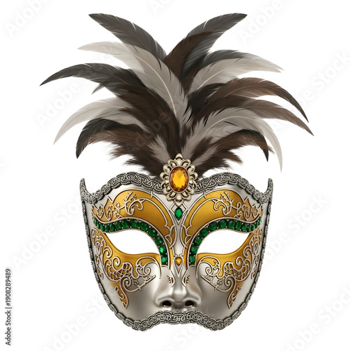 Wallpaper Mural Elegant Venetian masquerade mask with gold and silver filigree and decorative brown and black feathers, perfect for costume parties and carnival events Torontodigital.ca