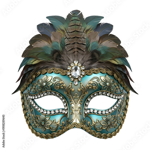 Wallpaper Mural Green Venetian masquerade mask with elaborate feather decoration and jewel accents, perfect for costume parties and Mardi Gras celebrations Torontodigital.ca