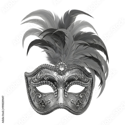 Wallpaper Mural Intricate silver Venetian masquerade mask with ornate detailing and elegant feathers, perfect for costume parties and masquerade balls Torontodigital.ca