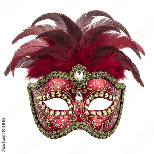 Wallpaper Mural Red Venetian masquerade mask with feathers and decorative jewels, perfect for masquerade balls and costume parties Torontodigital.ca