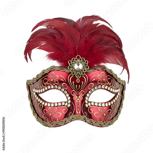 Wallpaper Mural Red Venetian masquerade mask with gold floral patterns and large red feathers, perfect for costume parties and Mardi Gras celebrations Torontodigital.ca