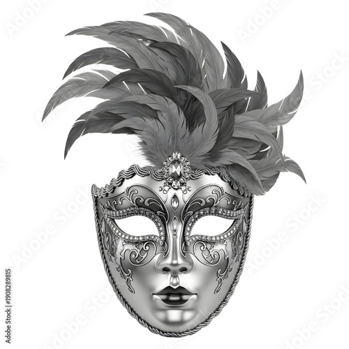 Wallpaper Mural Silver Venetian carnival mask with ornate design and large feathers, elegant costume accessory perfect for masquerade balls and themed parties Torontodigital.ca