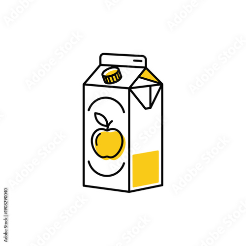 Apple juice box in minimalist style with yellow and white colors  