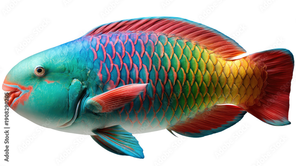 Fototapeta premium Vibrant Parrotfish: Captivating close-up of a colorful parrotfish, showcasing intricate patterns and a lively presence.