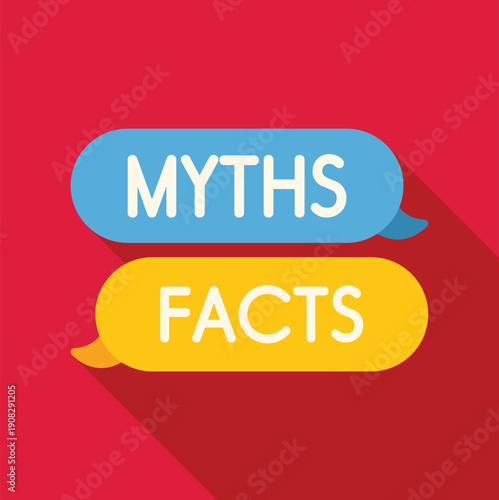 Speech bubbles showing the words myths and facts on a red background