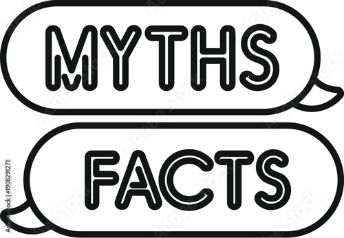 Speech bubbles showing the words myths and facts for information comparison