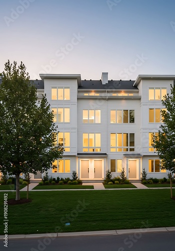 Serene Townhomes: Evening Glow Over Modern Architecture