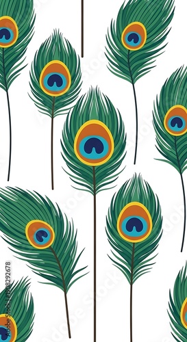 Elegant Feather Pattern: Digital Illustration of Vibrant Plumage
