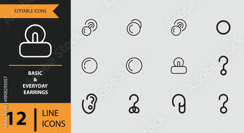 Basic and Everyday Earrings Icons outline icon set.Simple everyday earring outline icons