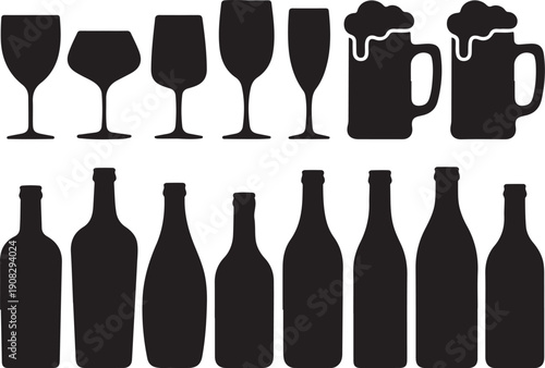 food set of alcohol bottles and glasses