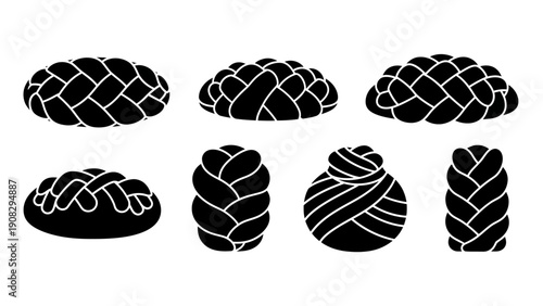 Braided Bread Loaves Silhouette Collection: Challah, Brioche, and Festive Breads