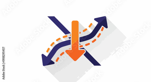 Conceptual illustration of strategic decision-making process with diverging and converging arrows, representing multiple choices, paths, and outcomes in business or life.