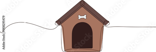 Modern One-Line Pet Shelter Illustration Doghouse with Bone Detail