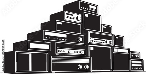 Stack of old electronic devices and computer equipment