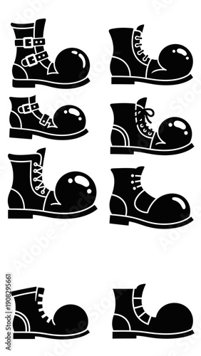 Collection of Black Clown Shoes with Large Round Toes