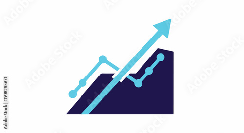 Upward trending graph with arrow showing growth and progress, business analytics and financial success concept