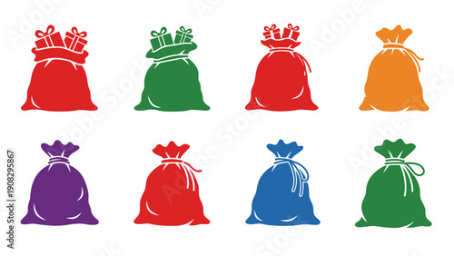 Collection of Colorful Gift Bags Filled with Presents, Festive Holiday Icons