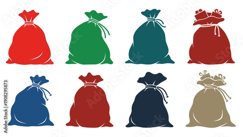 Collection of Colorful Gift Bags Tied with Ribbons, Isolated on White Background