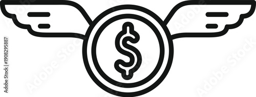 Flying dollar coin symbolizing money loss, spending, inflation, and financial freedom