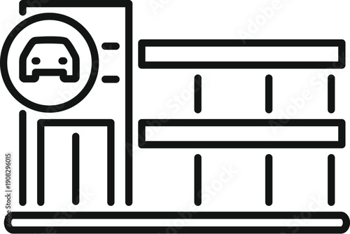 Parking garage outline icon representing vehicle storage facility