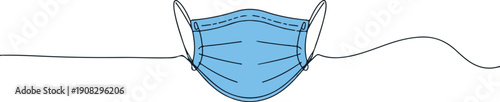 Minimalist Continuous One-Line Drawing Blue Surgical Mask