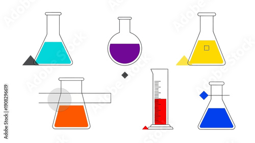 Colorful Laboratory Glassware with Geometric Shapes - Science and Research Concept
