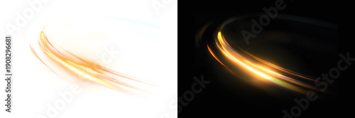 Gold Light Arc with Radiant Glow Isolated on Transparent Background for Overlay