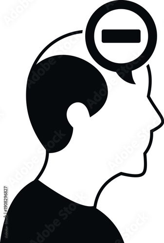 Human silhouette thinking with a minus sign in a speech bubble above head