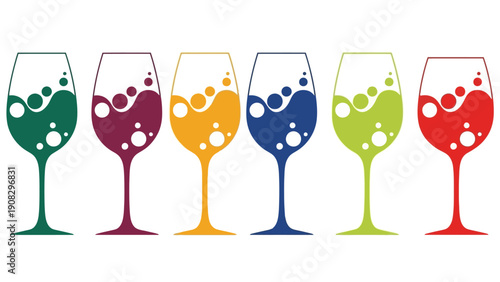 Colorful Wine Glasses with Bubbles and Swirls