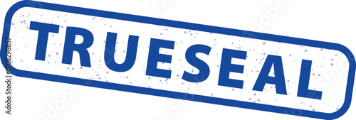 Blue rubber stamp impression clearly displaying the word trueseal in bold uppercase letters within a slightly weathered rectangular border often used for quality assurance.