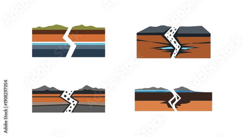 Cross-section of Earth showing fault lines and geological layers