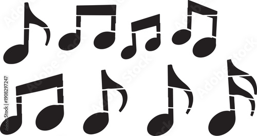 Black music notes on a white background illustration