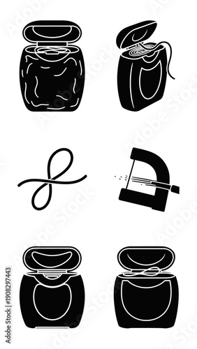 Dental Floss Container and Floss Icon Set