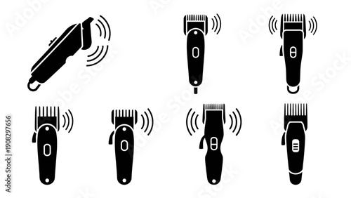 Electric Hair Clippers Icons Set: Barber Tools, Grooming, Haircut, Styling, Precision