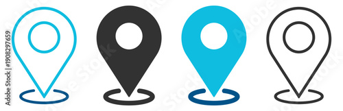 Location pin map marker icon set, gps navigation pointer symbols in solid and outline styles vector on transparent background