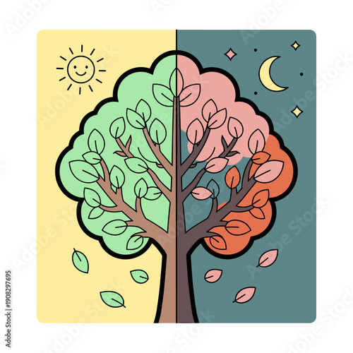 Flat Vector Autumn Equinox Balance Illustration