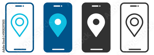 Mobile phone location pin icon vector for navigation app interface on transparent background