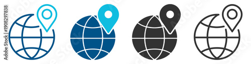 World globe location pin icon vector symbol for global navigation on transparent background