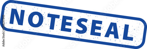 Blue rectangular rubber stamp icon displaying the word noteseal in a distressed white font with an uneven blue border indicating approval or marking.