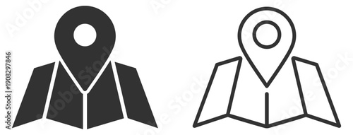 Folded map with location pin icon vector for navigation and travel on transparent background