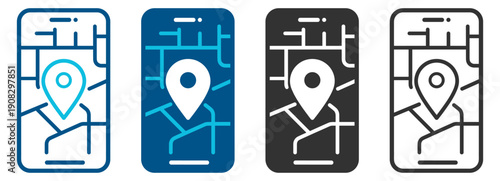 Mobile city map location pin icon vector for navigation app interface on transparent background