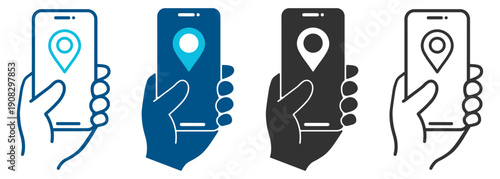 Mobile city map location pin icon vector for navigation app interface on transparent background