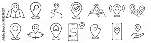 Location map pin icon set vector collection for navigation and geolocation on transparent background