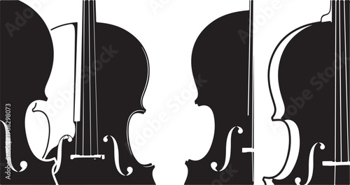 Silhouettes of violins on white background in black color